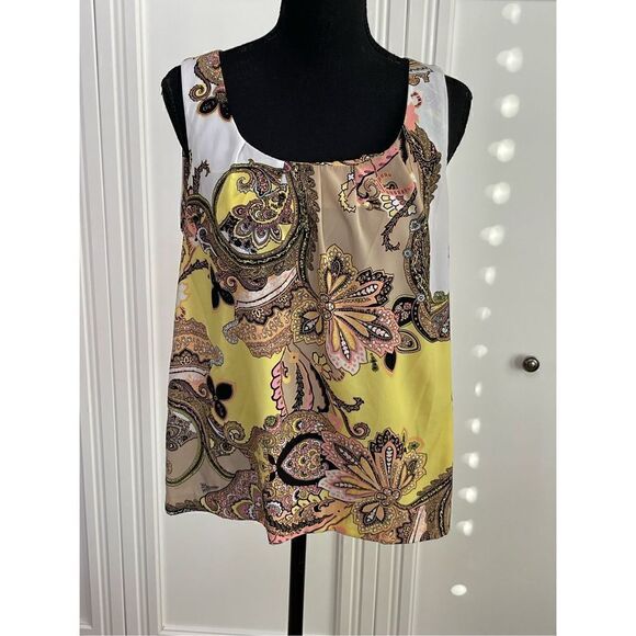 Dana Buchman Tan & Yellow Floral Print Tank Top Size M - Picture 1 of 6